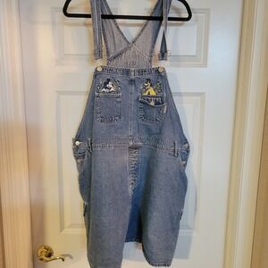 VTG Mickey Mouse Women's Blue Denim Shorts Overalls Size 26-28 100% Cotton Pluto